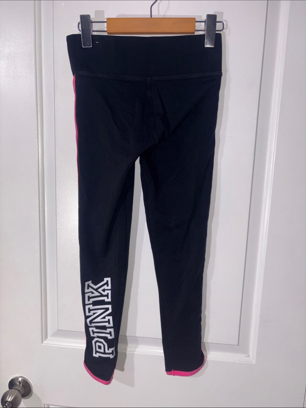 PINK Victoria's Secret Black Leggings with Pink Trim and Logo
